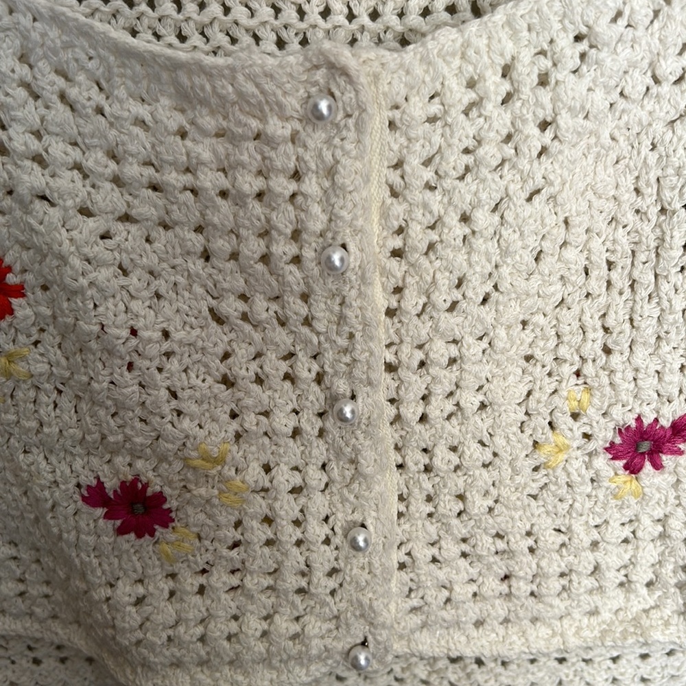 FREE PEOPLE Wildflowers Knit Cropped Cardigan Size Large - Picture 6 of 15